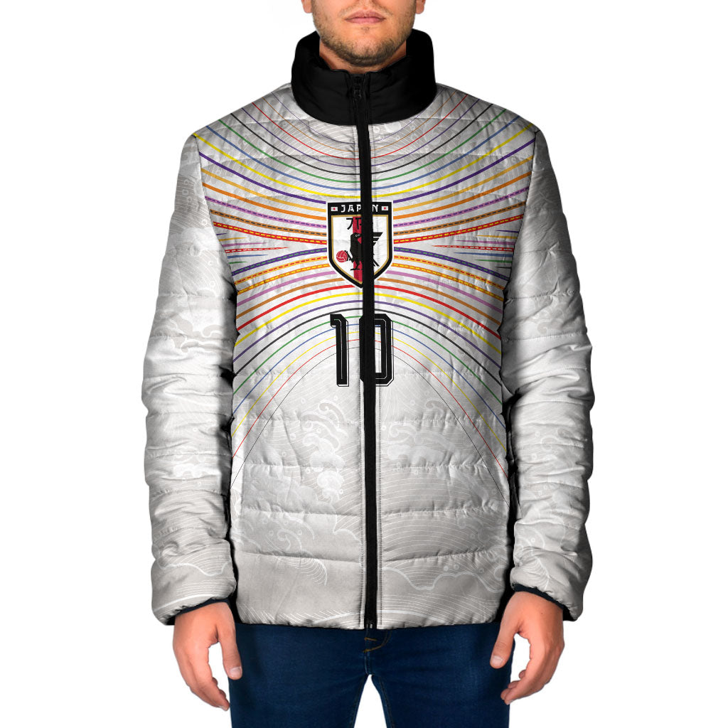 Custom Japan Football Padded Jacket Traditional Japanese Waves Rainbow Sashiko Effect