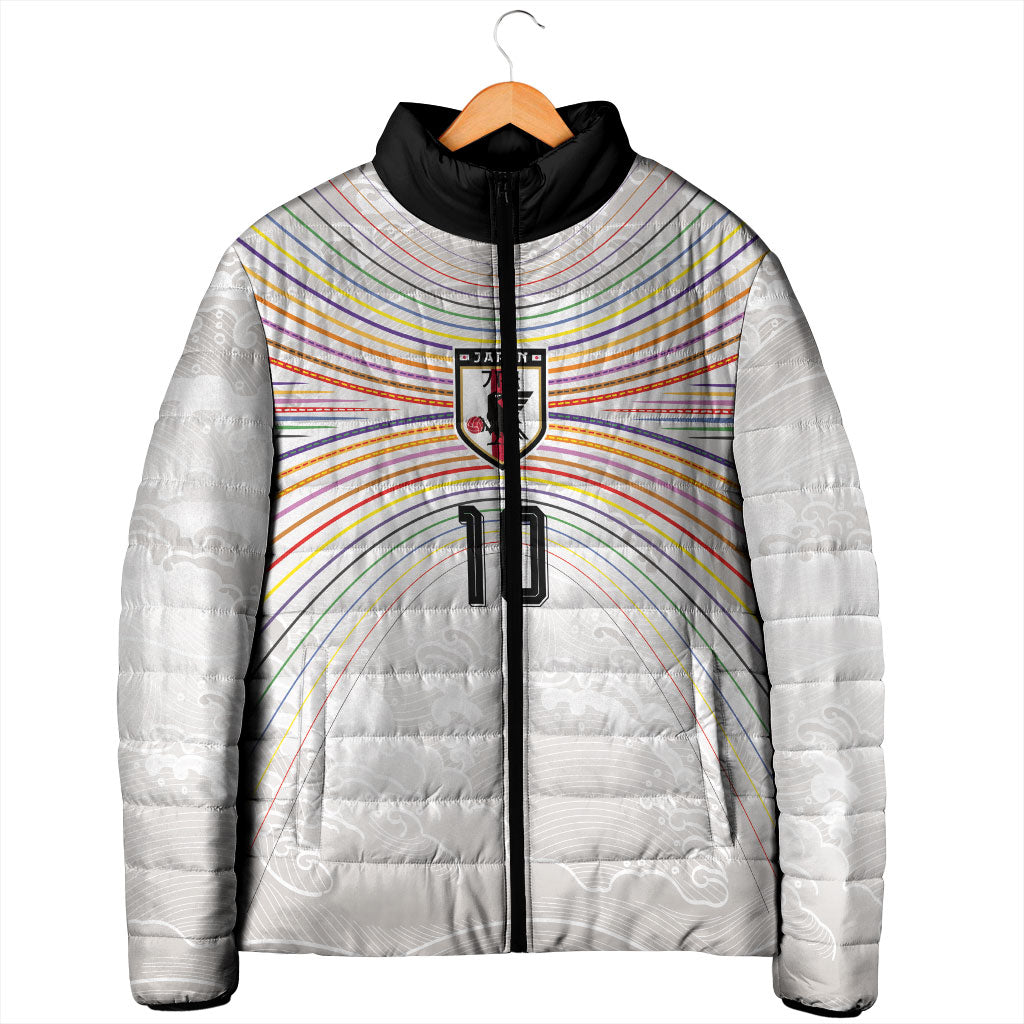 Custom Japan Football Padded Jacket Traditional Japanese Waves Rainbow Sashiko Effect