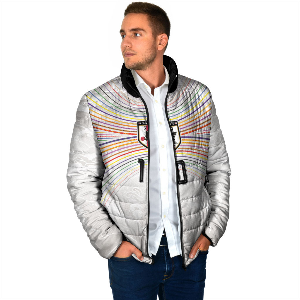 Custom Japan Football Padded Jacket Traditional Japanese Waves Rainbow Sashiko Effect