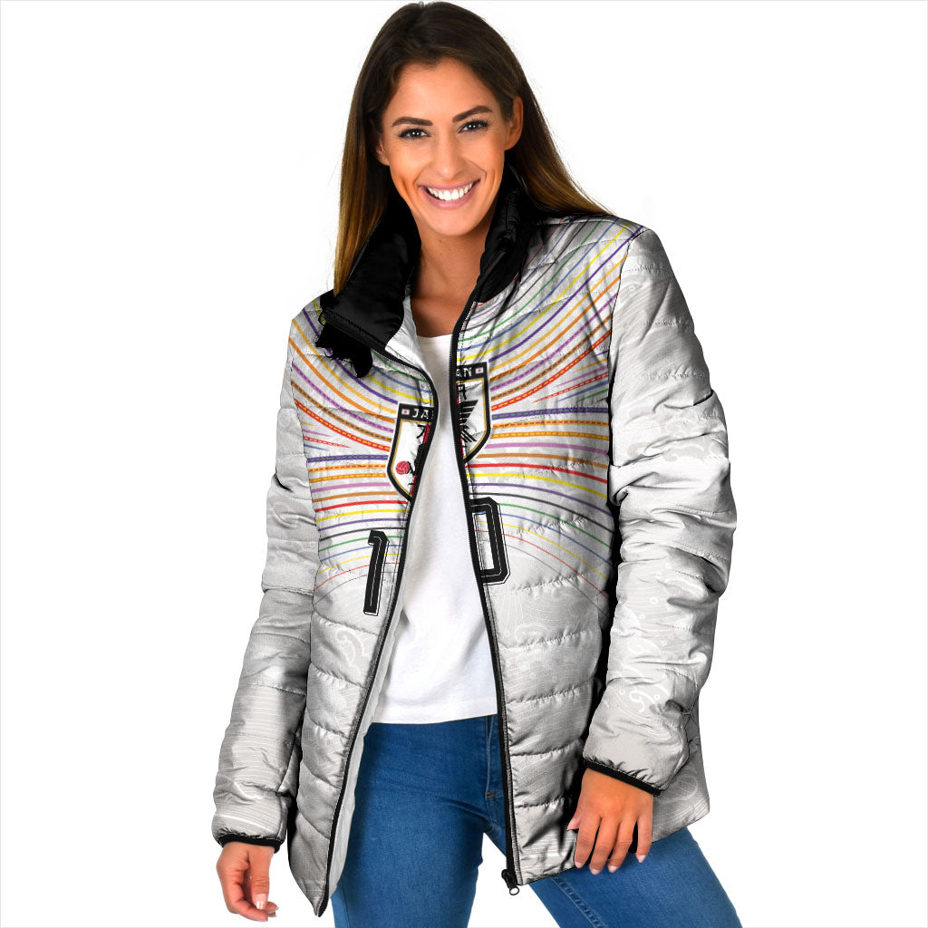 Custom Japan Football Padded Jacket Traditional Japanese Waves Rainbow Sashiko Effect