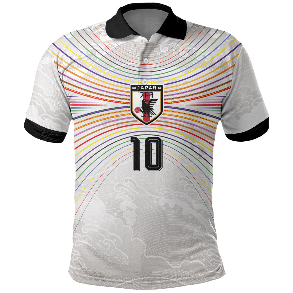 Custom Japan Football Polo Shirt Traditional Japanese Waves Rainbow Sashiko Effect