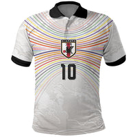 Custom Japan Football Polo Shirt Traditional Japanese Waves Rainbow Sashiko Effect