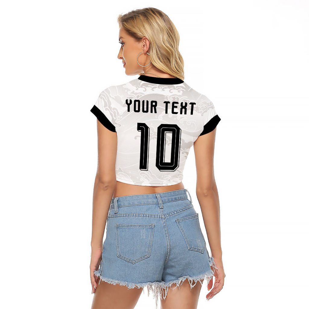Custom Japan Football Raglan Cropped T Shirt Traditional Japanese Waves Rainbow Sashiko Effect