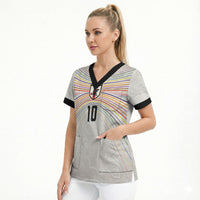 Custom Japan Football Scrub Top Traditional Japanese Waves Rainbow Sashiko Effect