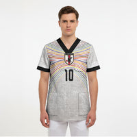 Custom Japan Football Scrub Top Traditional Japanese Waves Rainbow Sashiko Effect