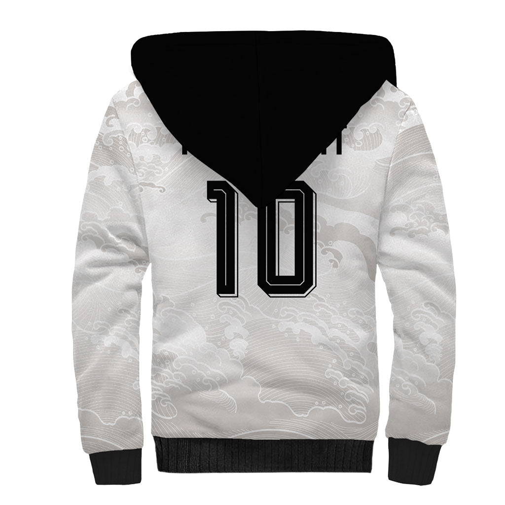 Custom Japan Football Sherpa Hoodie Traditional Japanese Waves Rainbow Sashiko Effect