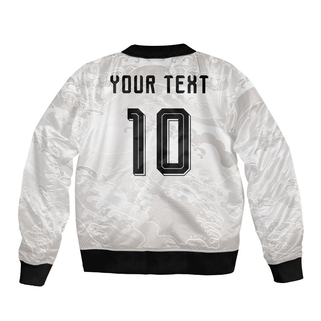 Custom Japan Football Sleeve Zip Bomber Jacket Traditional Japanese Waves Rainbow Sashiko Effect