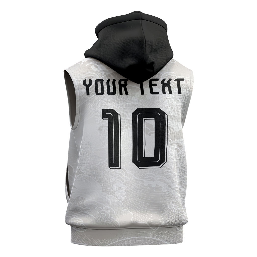 Custom Japan Football Sleeveless Hoodie Traditional Japanese Waves Rainbow Sashiko Effect