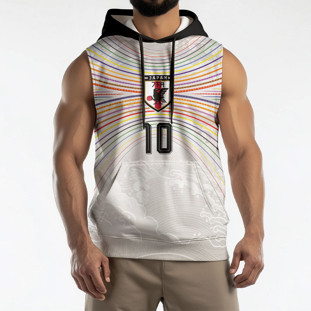 Custom Japan Football Sleeveless Hoodie Traditional Japanese Waves Rainbow Sashiko Effect