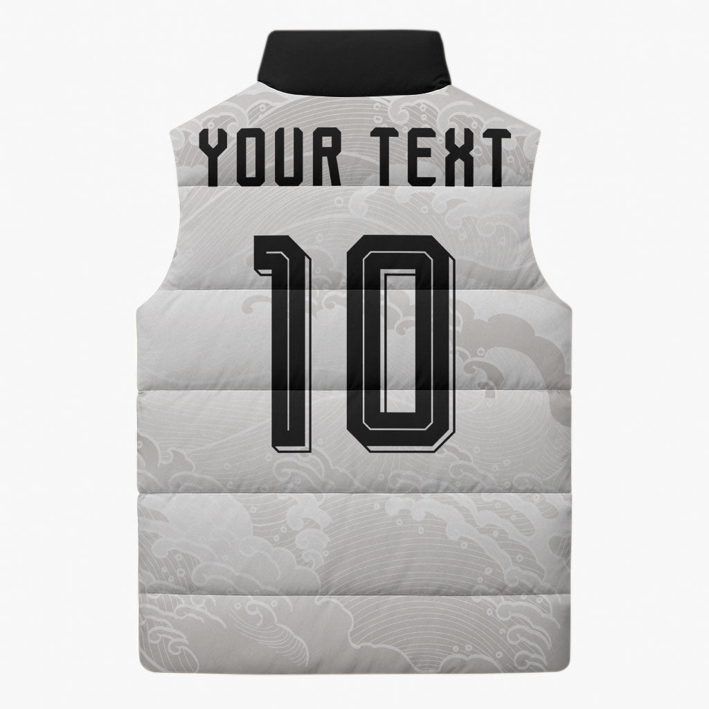 Custom Japan Football Sleeveless Puffer Jacket Traditional Japanese Waves Rainbow Sashiko Effect