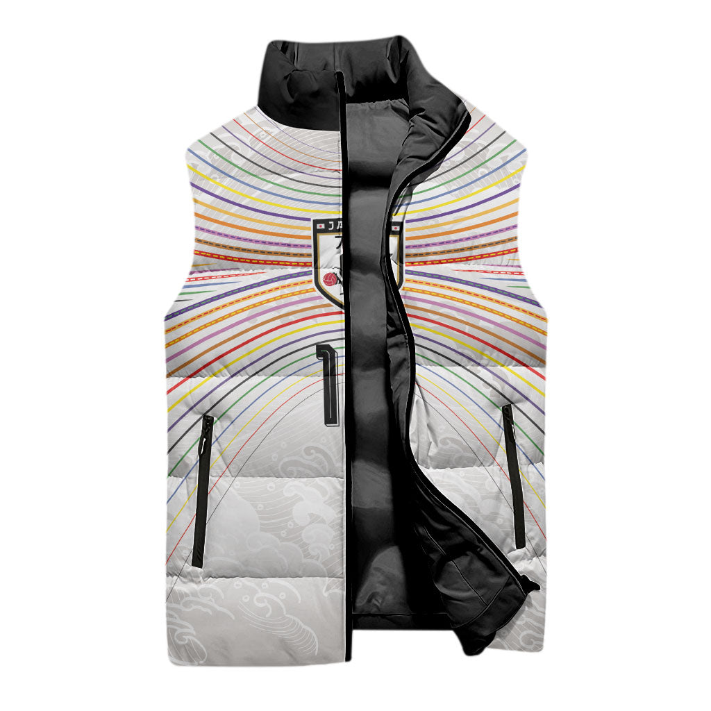 Custom Japan Football Sleeveless Puffer Jacket Traditional Japanese Waves Rainbow Sashiko Effect