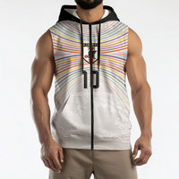 Custom Japan Football Sleeveless Zip Hoodie Traditional Japanese Waves Rainbow Sashiko Effect