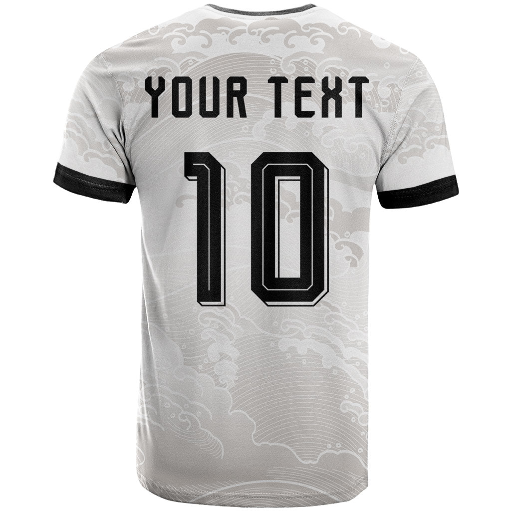 Custom Japan Football T Shirt Traditional Japanese Waves Rainbow Sashiko Effect