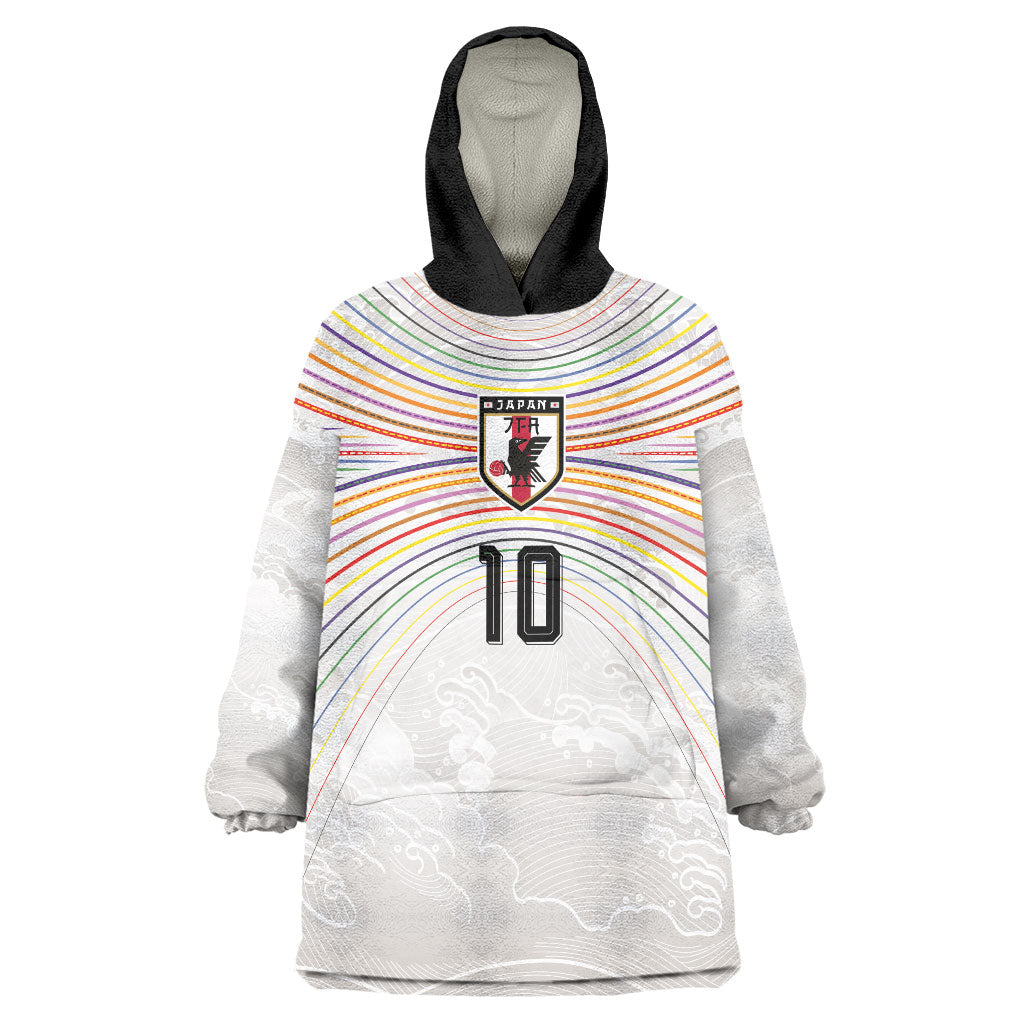 Custom Japan Football Wearable Blanket Hoodie Traditional Japanese Waves Rainbow Sashiko Effect