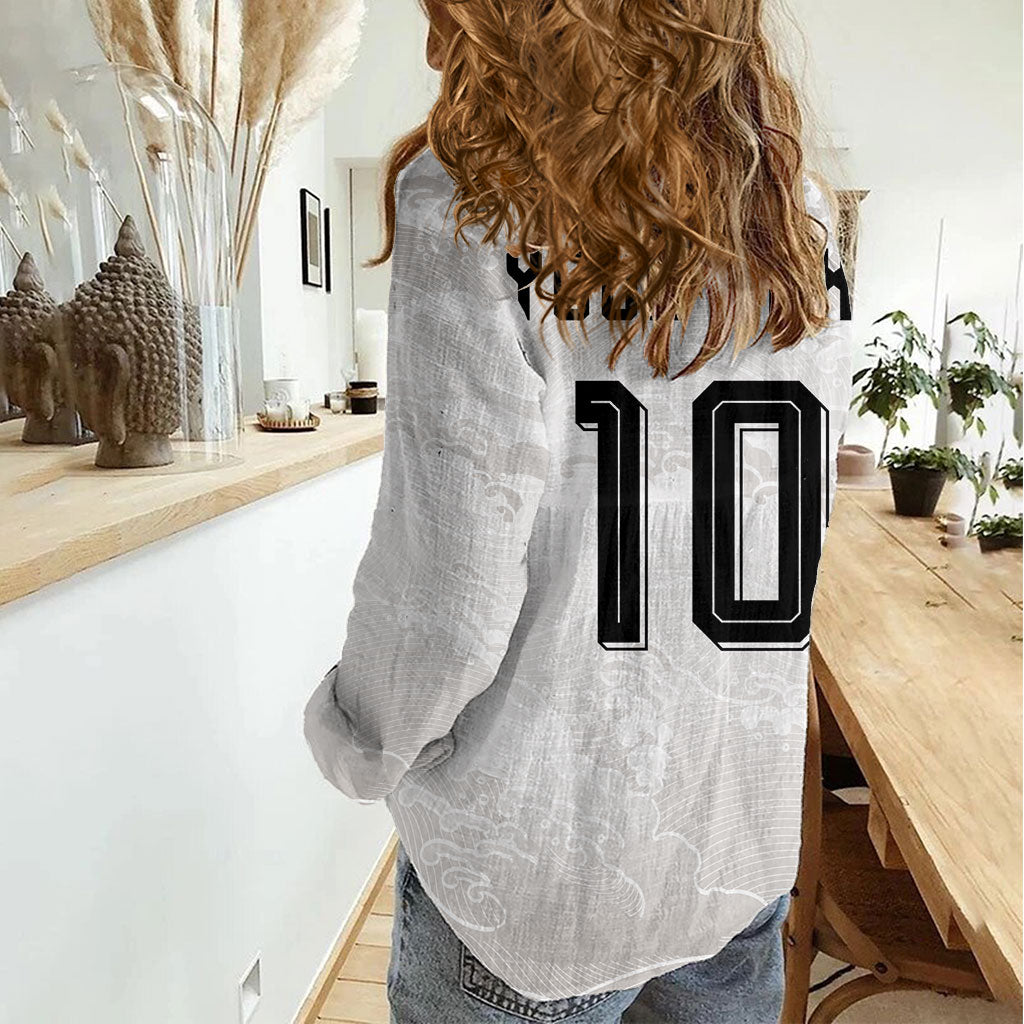 Custom Japan Football Women Casual Shirt Traditional Japanese Waves Rainbow Sashiko Effect