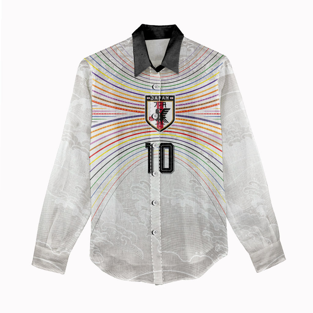 Custom Japan Football Women Casual Shirt Traditional Japanese Waves Rainbow Sashiko Effect