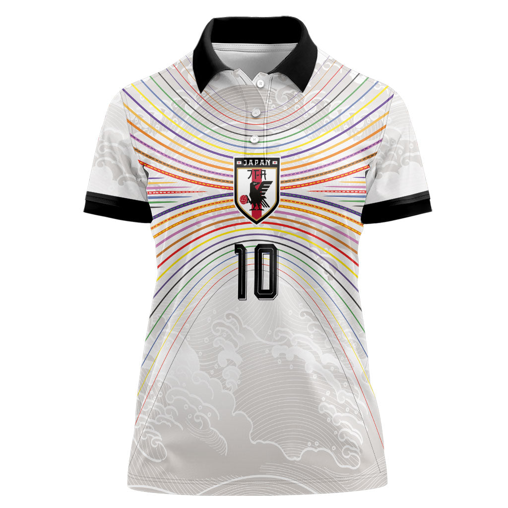 Custom Japan Football Women Polo Shirt Traditional Japanese Waves Rainbow Sashiko Effect