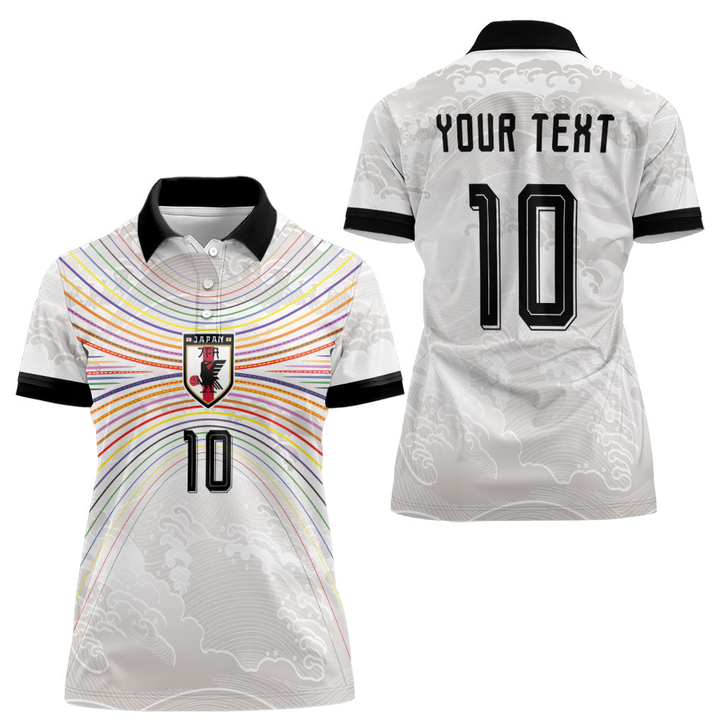 Custom Japan Football Women Polo Shirt Traditional Japanese Waves Rainbow Sashiko Effect