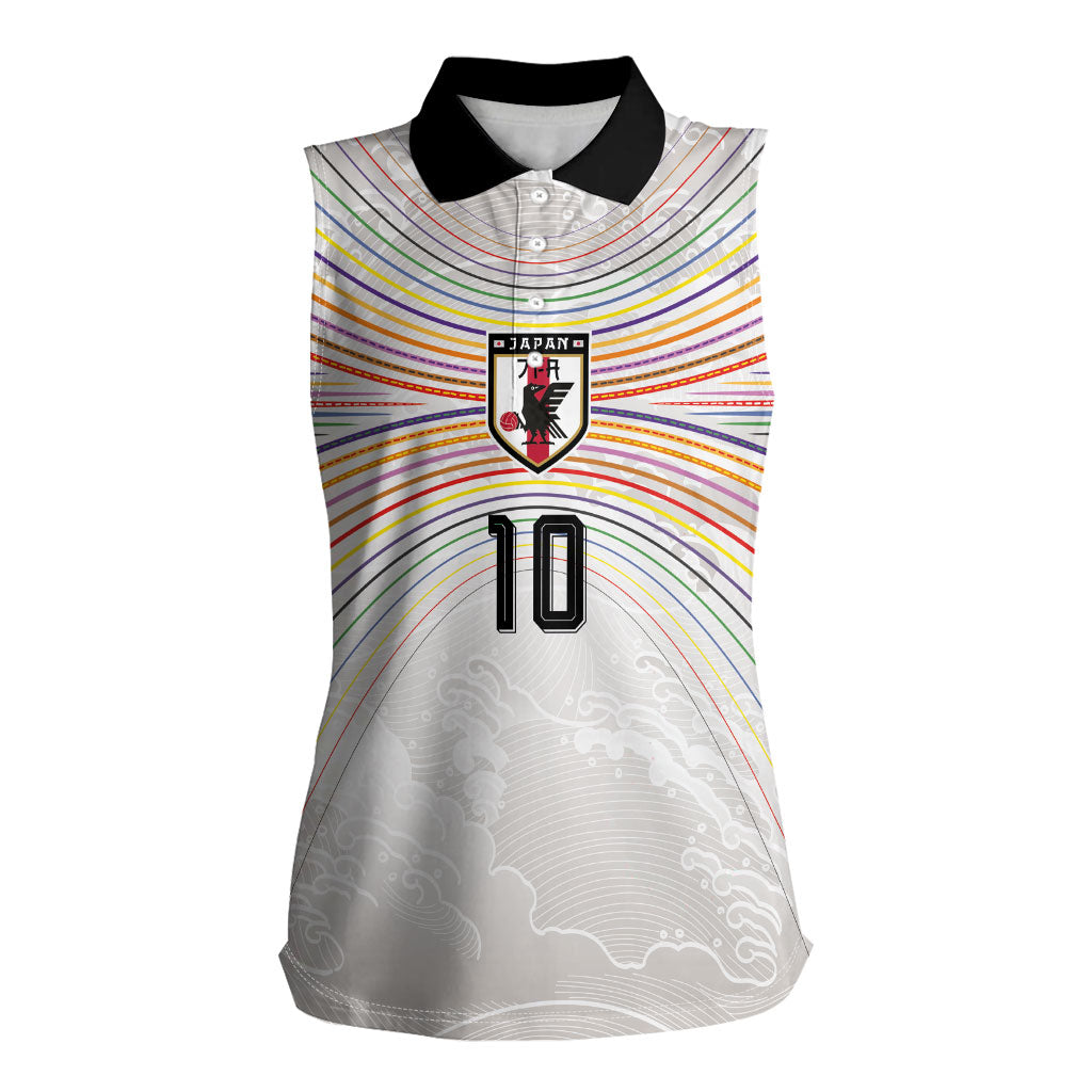 Custom Japan Football Women Sleeveless Polo Shirt Traditional Japanese Waves Rainbow Sashiko Effect