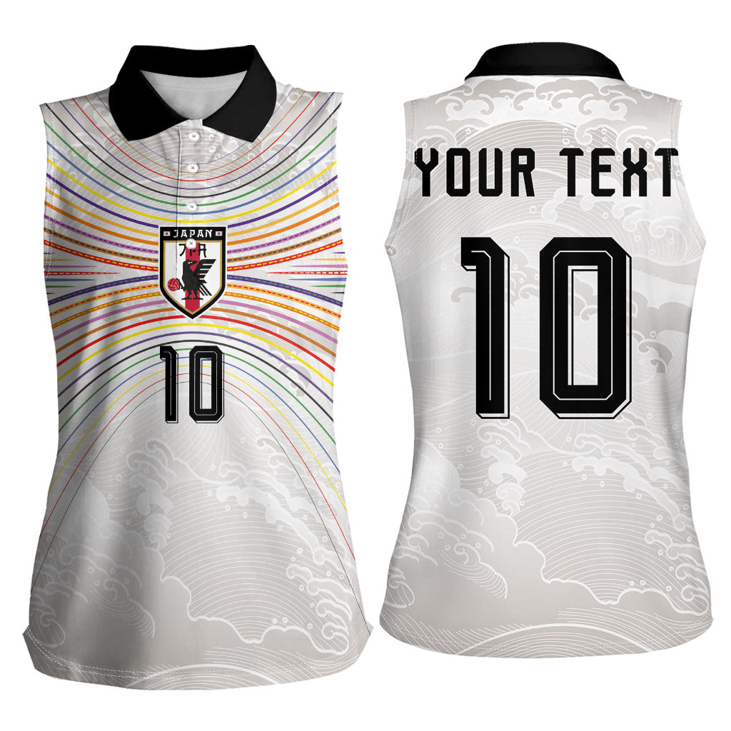 Custom Japan Football Women Sleeveless Polo Shirt Traditional Japanese Waves Rainbow Sashiko Effect