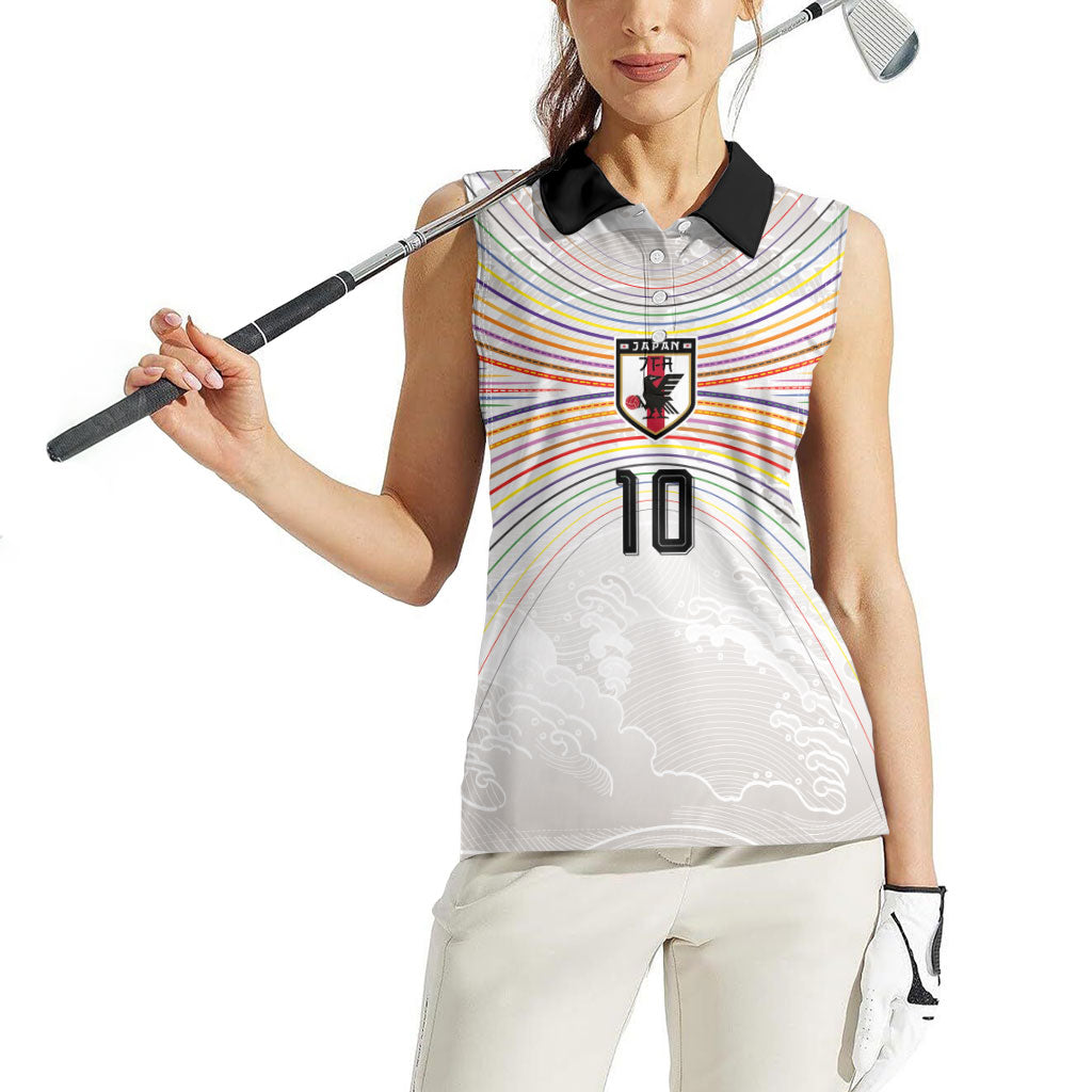 Custom Japan Football Women Sleeveless Polo Shirt Traditional Japanese Waves Rainbow Sashiko Effect