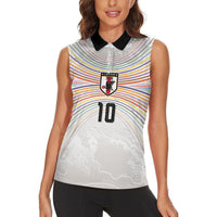 Custom Japan Football Women Sleeveless Polo Shirt Traditional Japanese Waves Rainbow Sashiko Effect