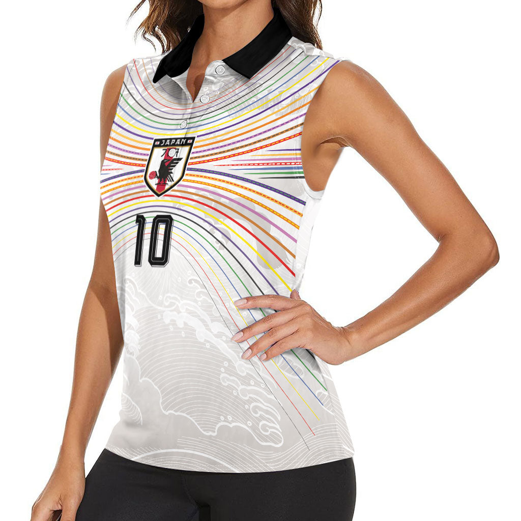 Custom Japan Football Women Sleeveless Polo Shirt Traditional Japanese Waves Rainbow Sashiko Effect