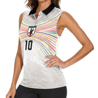 Custom Japan Football Women Sleeveless Polo Shirt Traditional Japanese Waves Rainbow Sashiko Effect