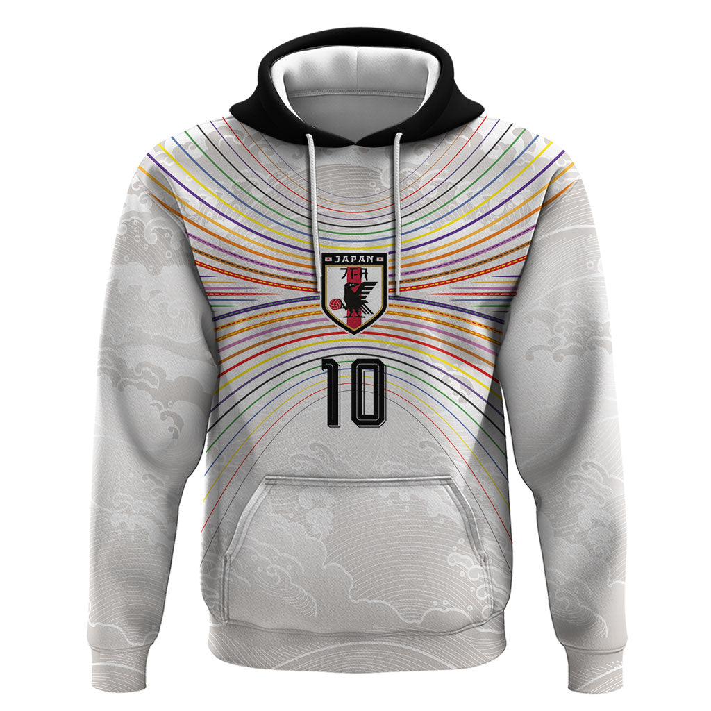 Custom Japan Football Zip Hoodie Traditional Japanese Waves Rainbow Sashiko Effect