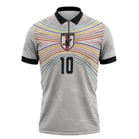 Custom Japan Football Zipper Polo Shirt Traditional Japanese Waves Rainbow Sashiko Effect