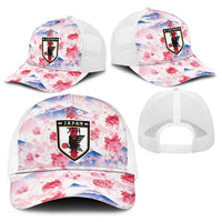 Japan Football Baseball Net Cap Cherry Blossom Floral Mount Fuji with Asian Dragon Graphic