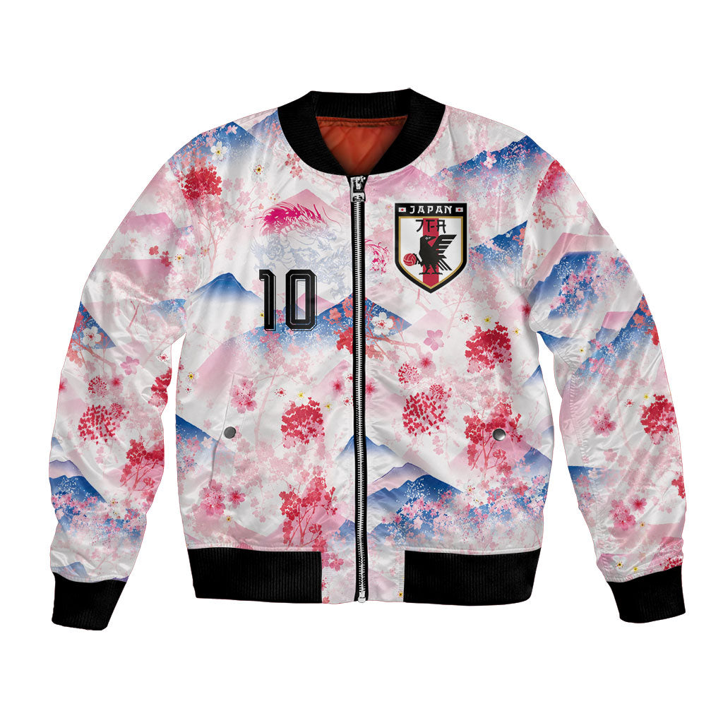Custom Japan Football Bomber Jacket Cherry Blossom Mount Fuji Asian Dragon Graphic