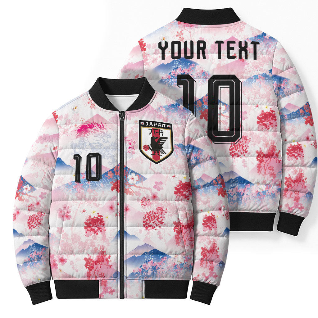 Custom Japan Football Bomber Puffer Jacket Cherry Blossom Mount Fuji Asian Dragon Graphic