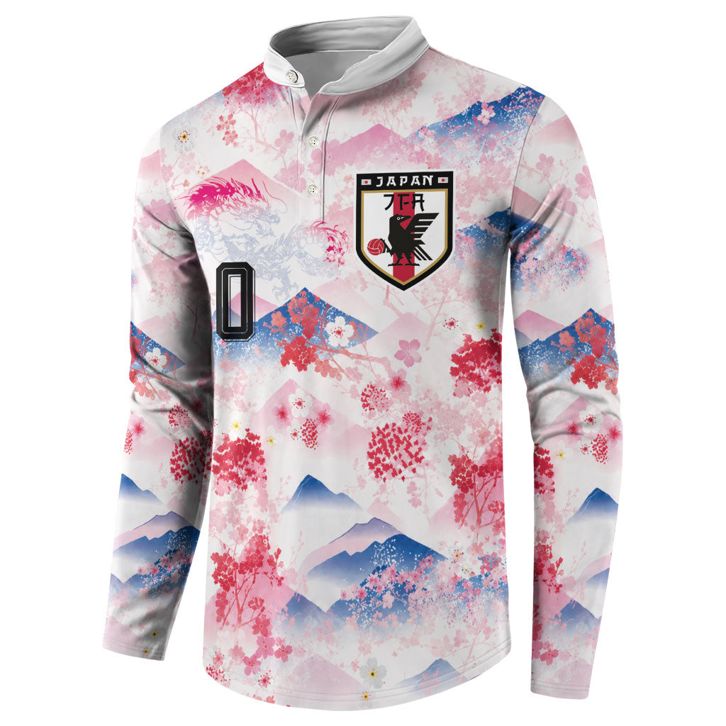 Custom Japan Football Button Sweatshirt Cherry Blossom Mount Fuji Asian Dragon Graphic