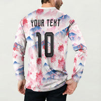Custom Japan Football Button Sweatshirt Cherry Blossom Mount Fuji Asian Dragon Graphic