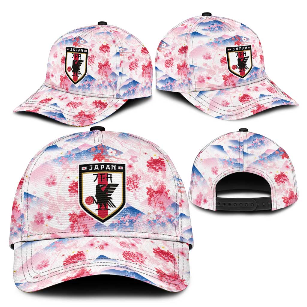 Japan Football Classic Cap Cherry Blossom Floral Mount Fuji with Asian Dragon Graphic