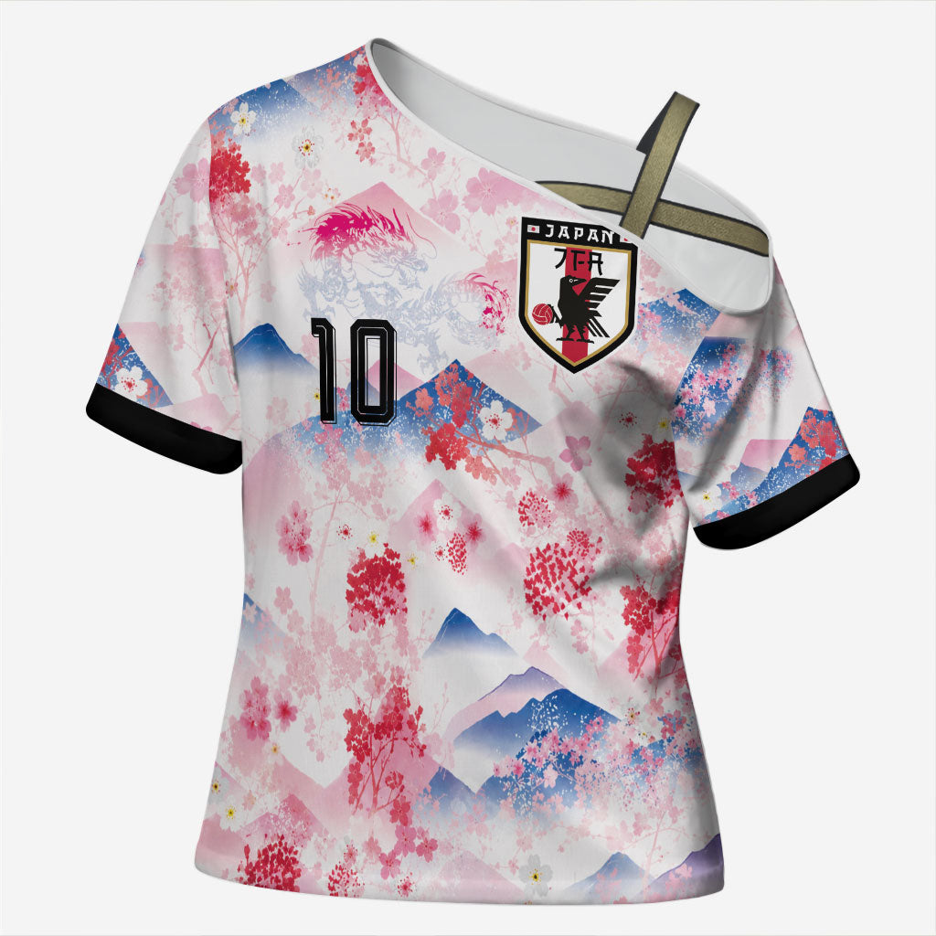 Custom Japan Football Cross Shoulder Shirt Cherry Blossom Mount Fuji Asian Dragon Graphic