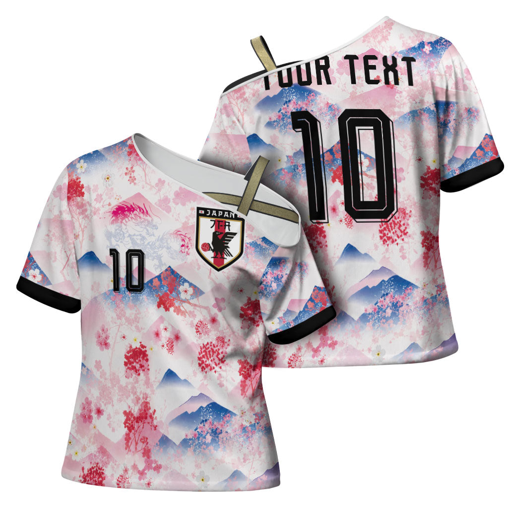 Custom Japan Football Cross Shoulder Shirt Cherry Blossom Mount Fuji Asian Dragon Graphic