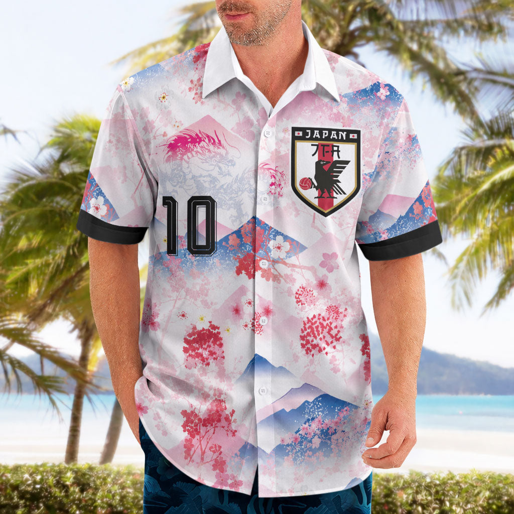 Custom Japan Football Hawaiian Shirt Cherry Blossom Mount Fuji Asian Dragon Graphic