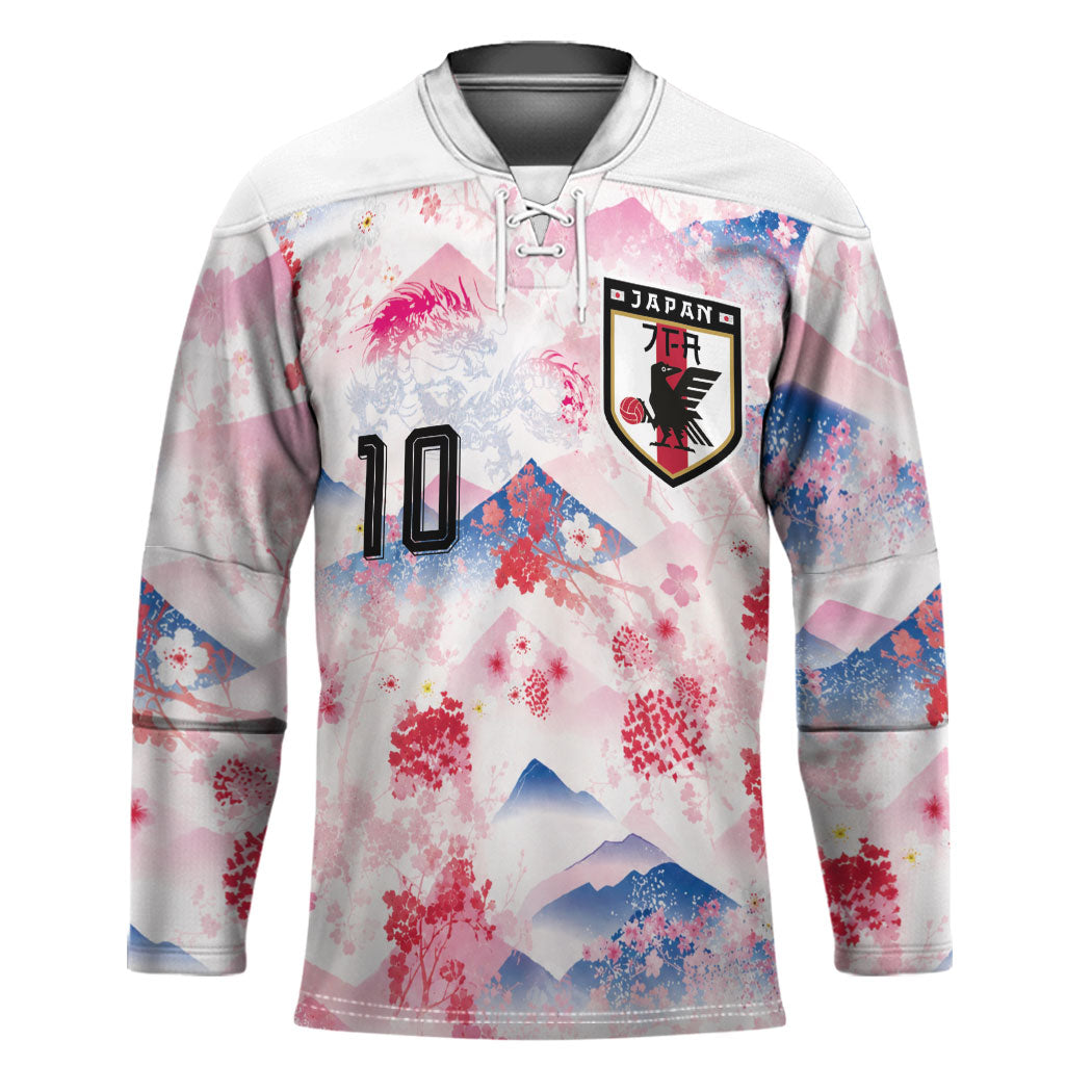 Custom Japan Football Hockey Jersey Cherry Blossom Mount Fuji Asian Dragon Graphic