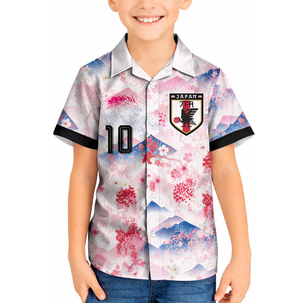 Custom Japan Football Kid Hawaiian Shirt Cherry Blossom Mount Fuji Asian Dragon Graphic