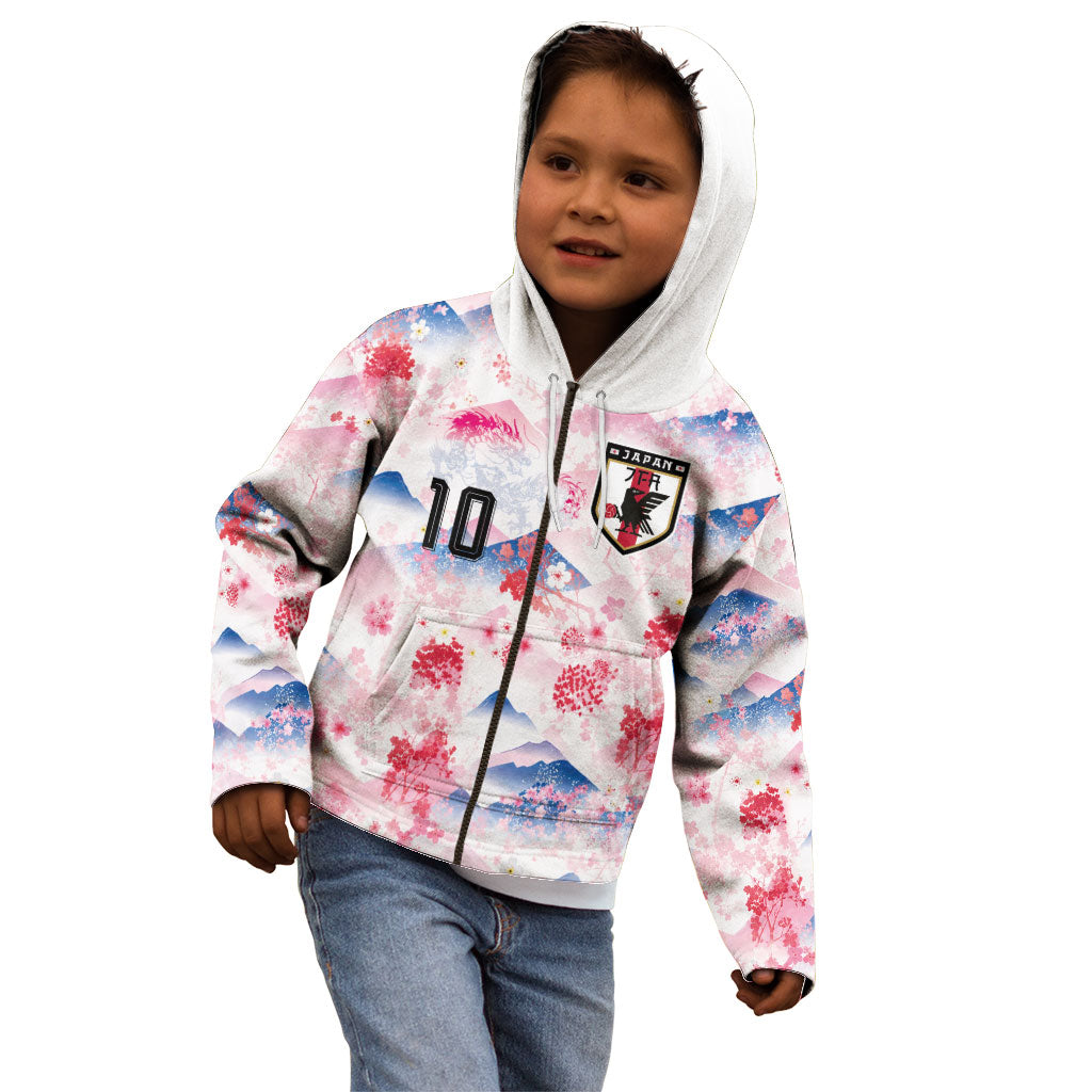 Custom Japan Football Kid Hoodie Cherry Blossom Mount Fuji Asian Dragon Graphic