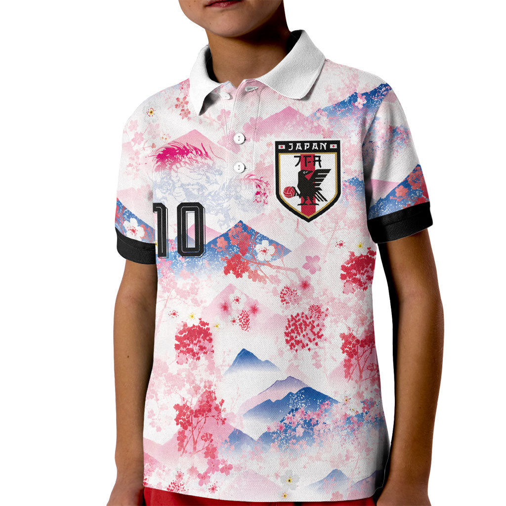 Custom Japan Football Kid Polo Shirt Cherry Blossom Mount Fuji Asian Dragon Graphic