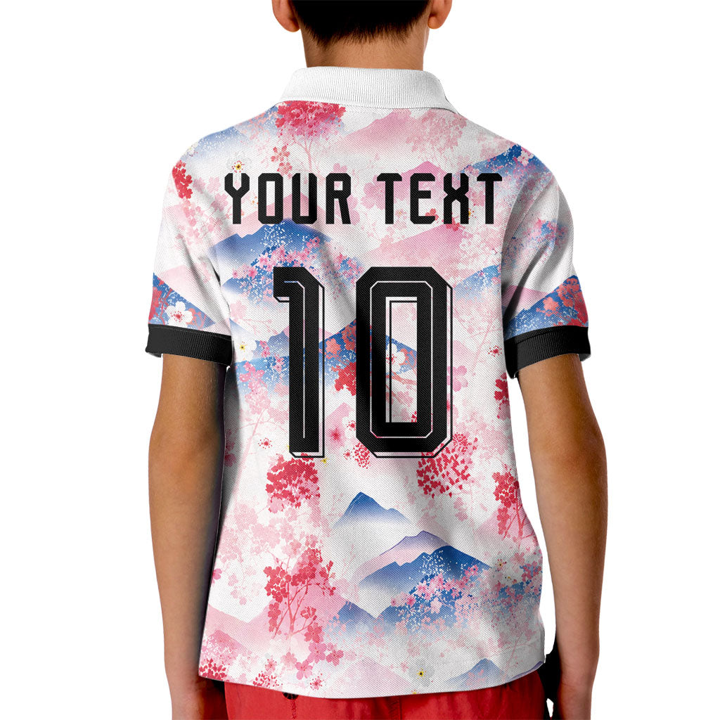 Custom Japan Football Kid Polo Shirt Cherry Blossom Mount Fuji Asian Dragon Graphic