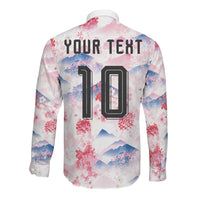 Custom Japan Football Long Sleeve Button Shirt Cherry Blossom Mount Fuji Asian Dragon Graphic