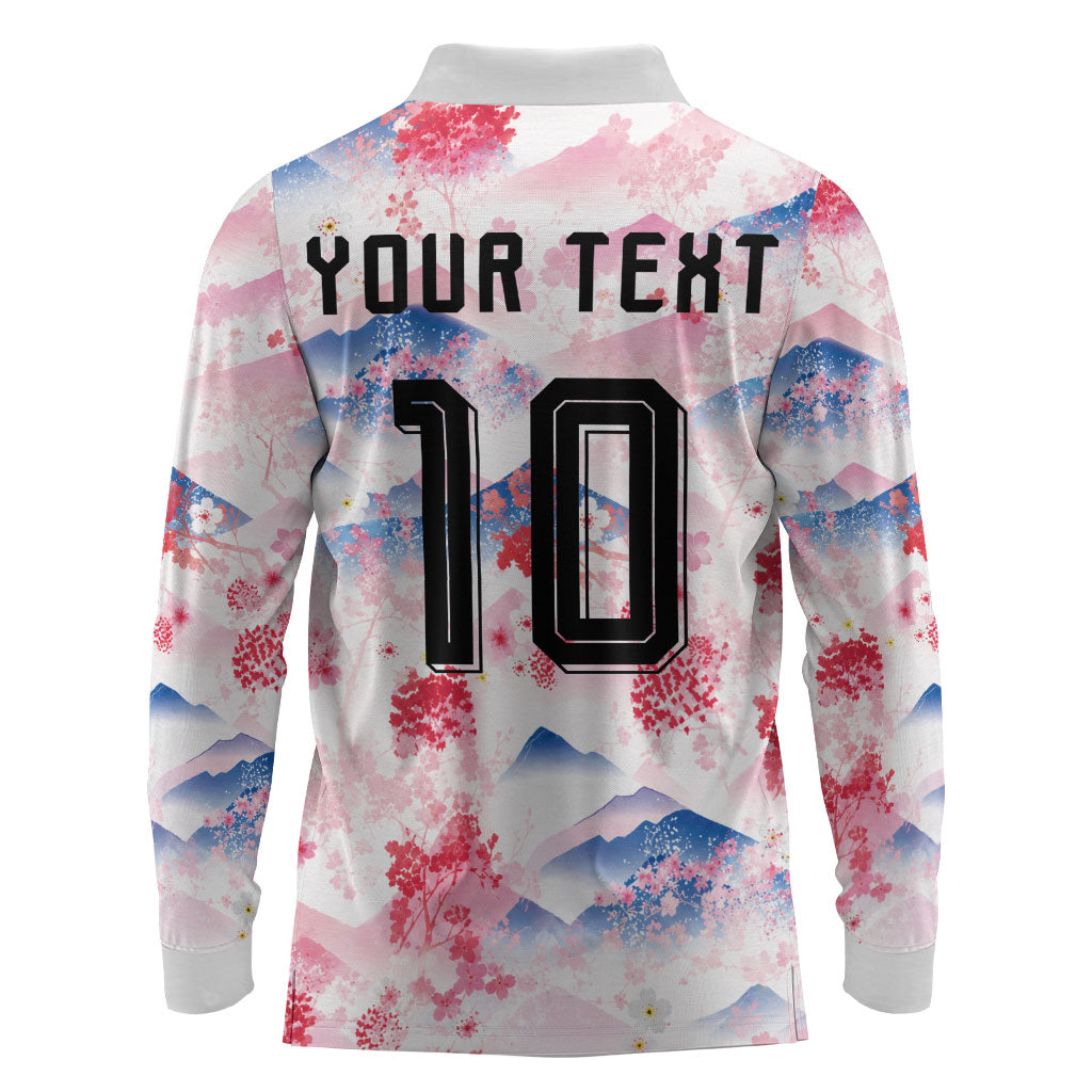 Custom Japan Football Long Sleeve Polo Shirt Cherry Blossom Mount Fuji Asian Dragon Graphic