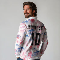 Custom Japan Football Long Sleeve Polo Shirt Cherry Blossom Mount Fuji Asian Dragon Graphic