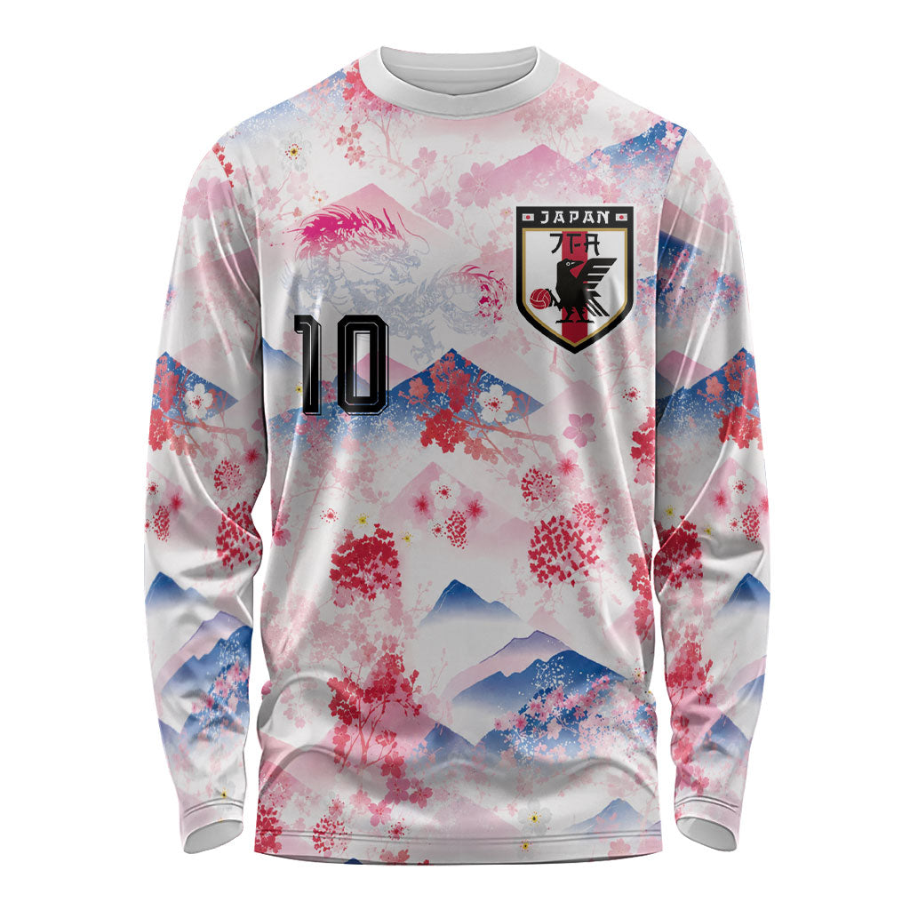 Custom Japan Football Long Sleeve Shirt Cherry Blossom Mount Fuji Asian Dragon Graphic