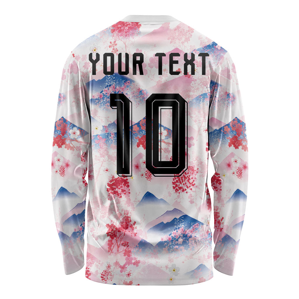 Custom Japan Football Long Sleeve Shirt Cherry Blossom Mount Fuji Asian Dragon Graphic