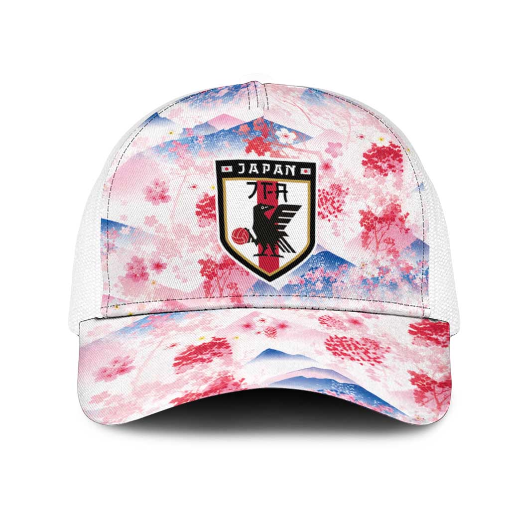 Japan Football Mesh Trucker Cap Cherry Blossom Floral Mount Fuji with Asian Dragon Graphic